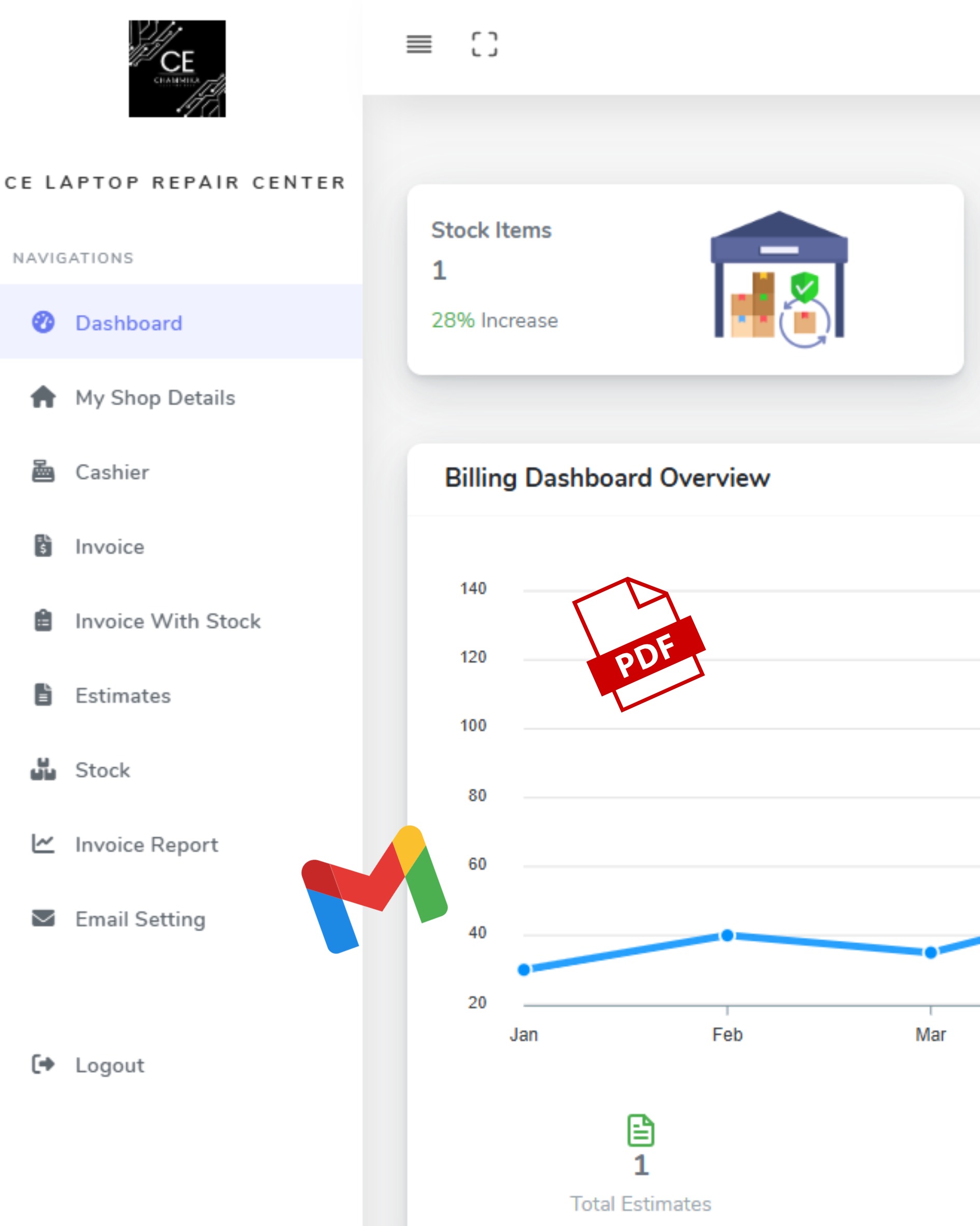 CE Laptop Repair Center Dashboard