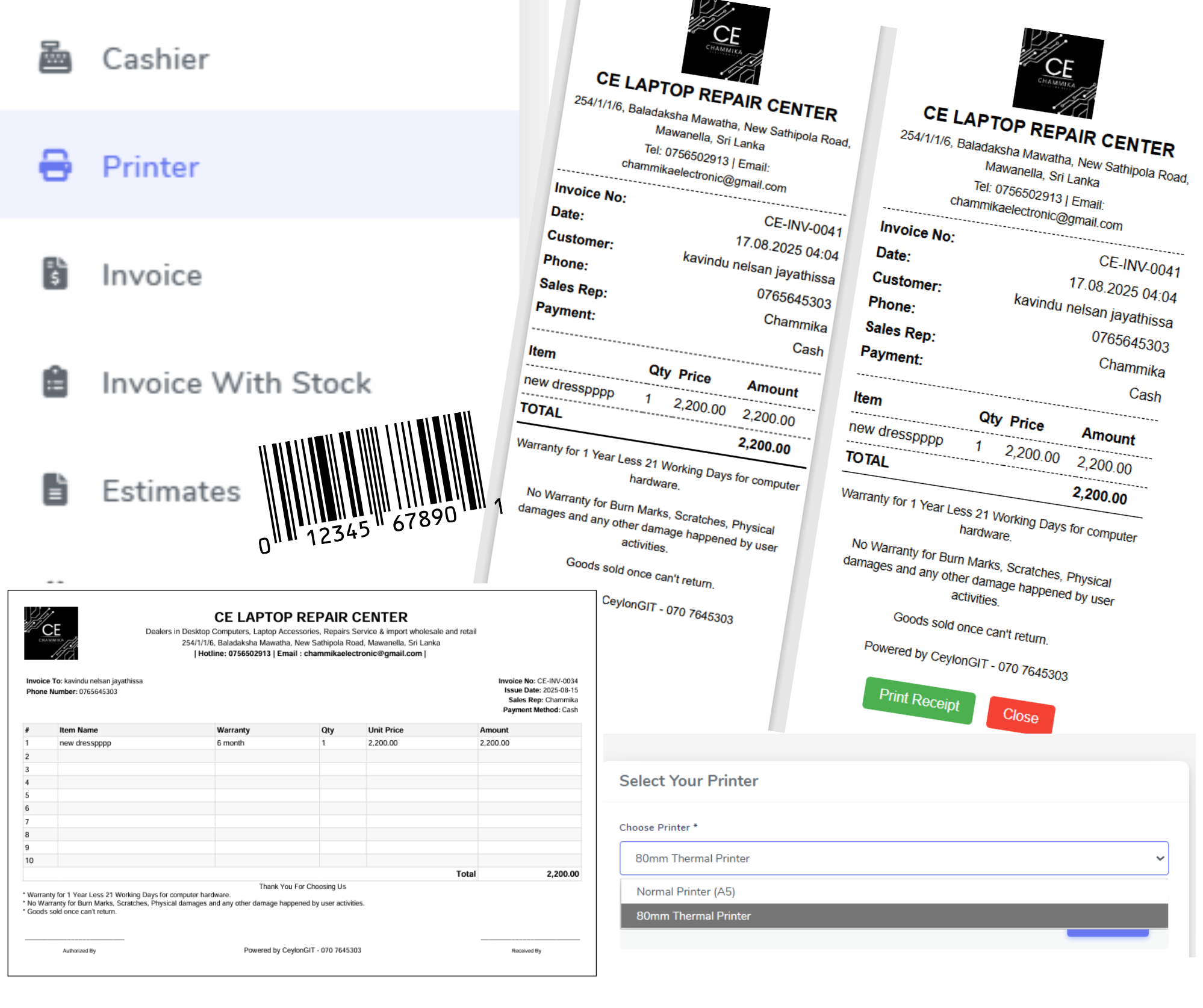 CE Laptop Repair Center Dashboard
